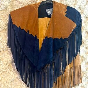 Suede fringe vintage 2 piece skirt set